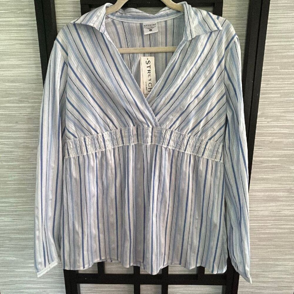 NWT Mothehood Maternity blue and white pin striped long sleeve lightweight blous